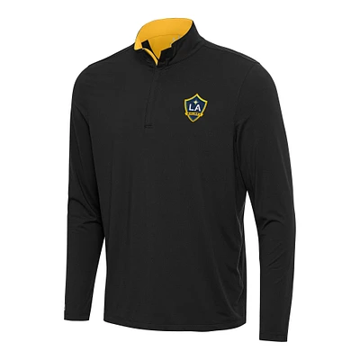 Men's Antigua Black/Gold LA Galaxy Content Quarter-Zip Pullover Top