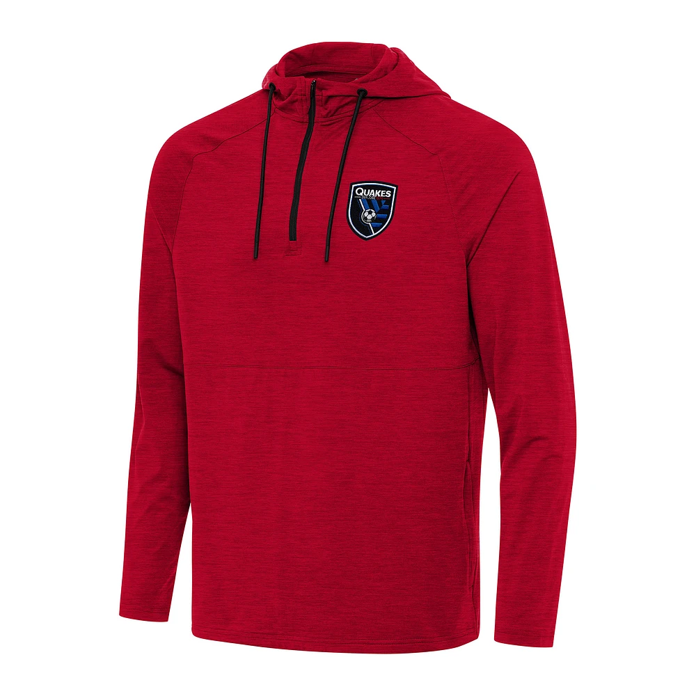 Men's Antigua Heather Red San Jose Earthquakes Spikes Raglan Quarter-Zip Pullover Hoodie