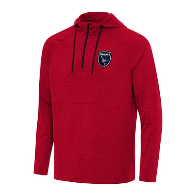 Men's Antigua Heather Red San Jose Earthquakes Spikes Raglan Quarter-Zip Pullover Hoodie