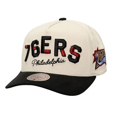 Men's Mitchell & Ness Cream/Black Philadelphia 76ers Soul Festival Staggered Zag Pro Pinch Snapback Hat