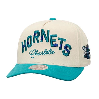 Men's Mitchell & Ness Cream/Teal Charlotte Hornets Soul Festival Staggered Zag Pro Crown Snapback Hat