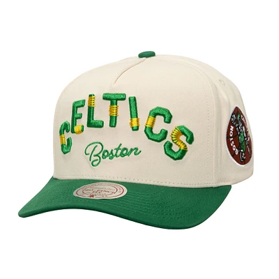 Men's Mitchell & Ness Cream/Kelly Green Boston Celtics Soul Festival Staggered Zag Pro Pinch Snapback Hat