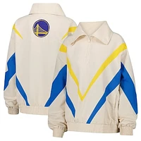 Women's Terez White Golden State Warriors Retro Ripstop Chevron Quarter-Zip Jacket