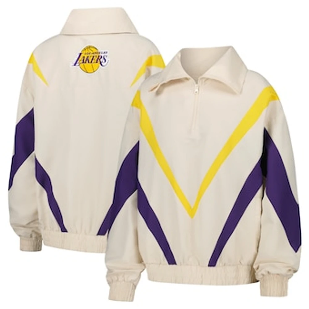 Women's Terez White Los Angeles Lakers Retro Chevron Ripstop Quarter-Zip Windbreaker Jacket