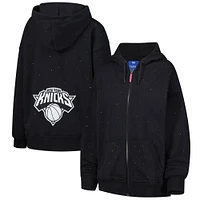 Women's Terez Black New York Knicks Oversized Allover Gemstone Full-Zip Hoodie