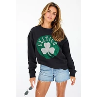 Women's Terez Black Boston Celtics Gemstone Logo Pullover Sweatshirt