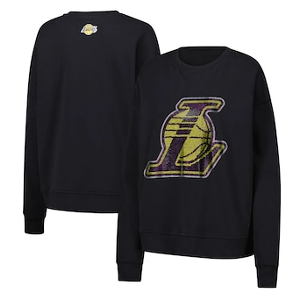 Women's Terez Black Los Angeles Lakers Gemstone Logo Pullover Sweatshirt