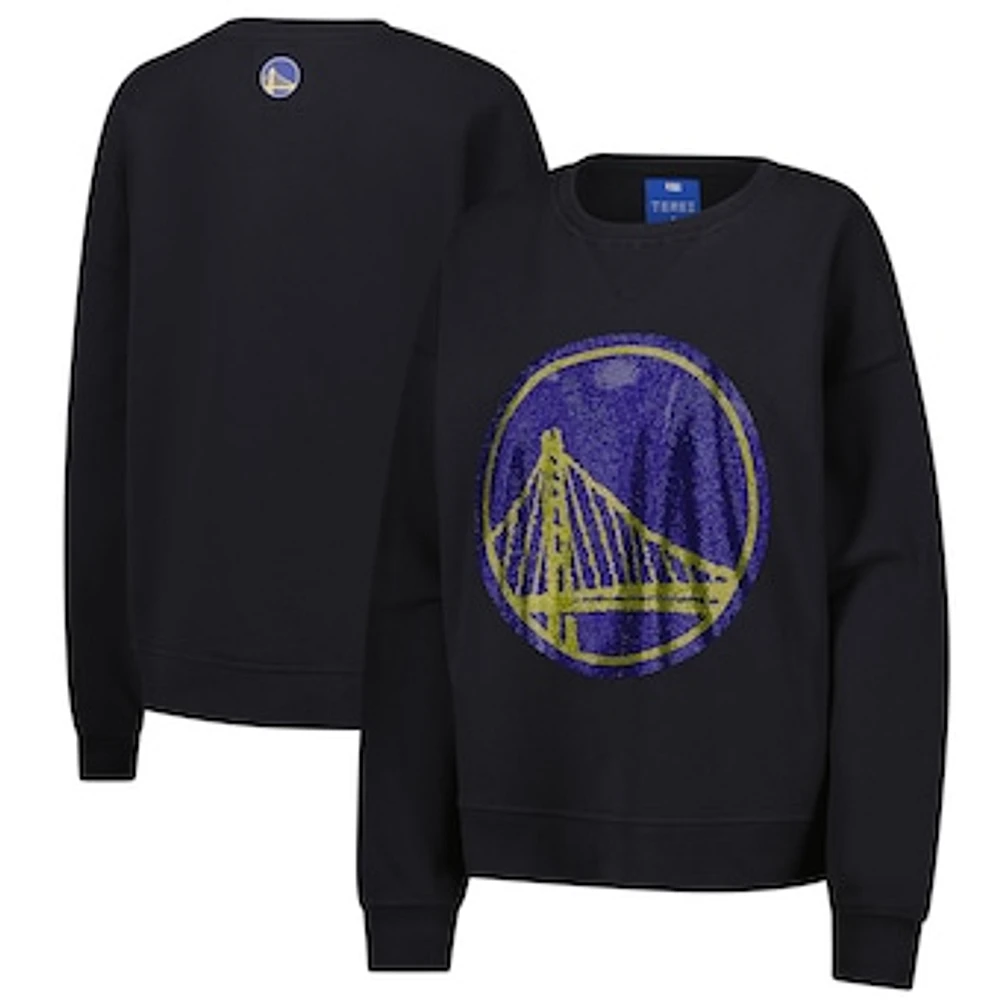 Women's Terez Black Golden State Warriors Gemstone Logo Pullover Sweatshirt