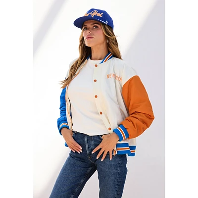 Women's Terez White New York Knicks Full-Snap Bomber Jacket