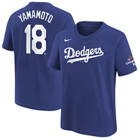 Youth Nike Yoshinobu Yamamoto Royal Los Angeles Dodgers 2024 World Series Champions Name & Number T-Shirt