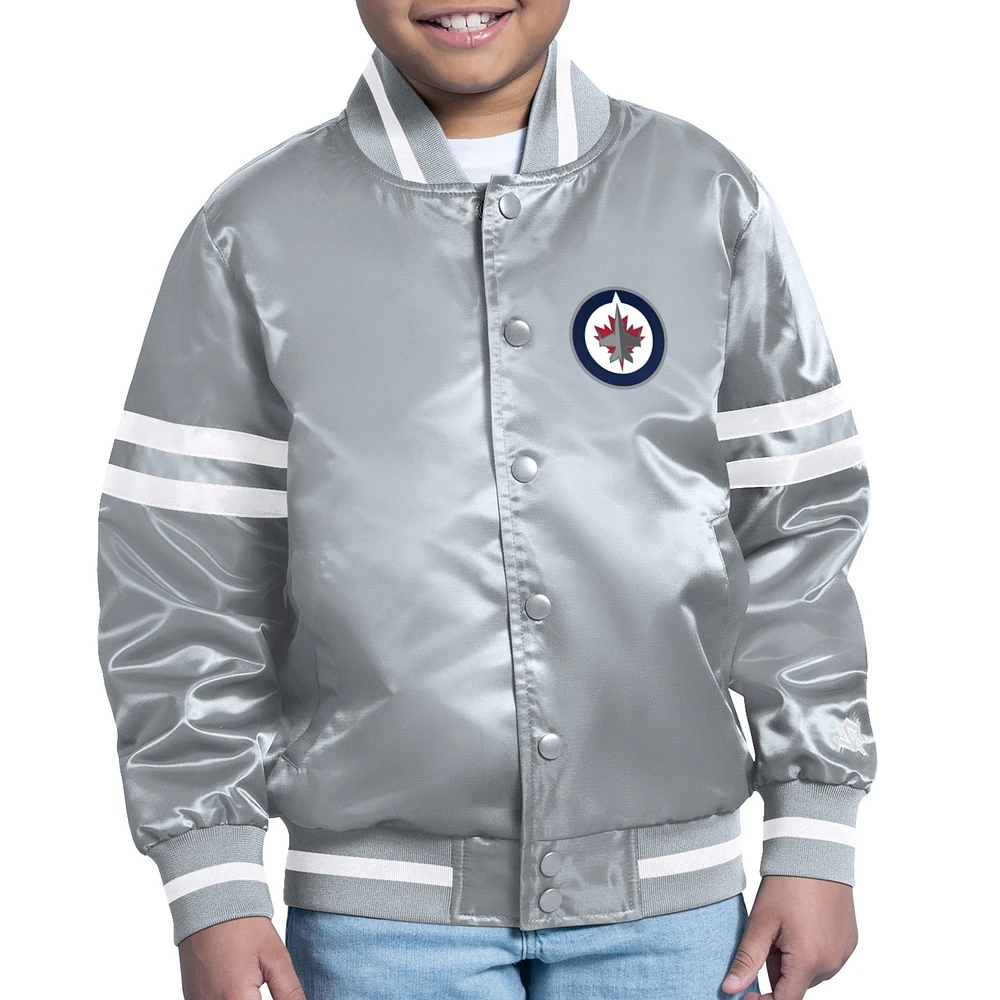 Youth Starter Gray Winnipeg Jets Printed Team Logo Satin Varsity Full-Snap Jacket
