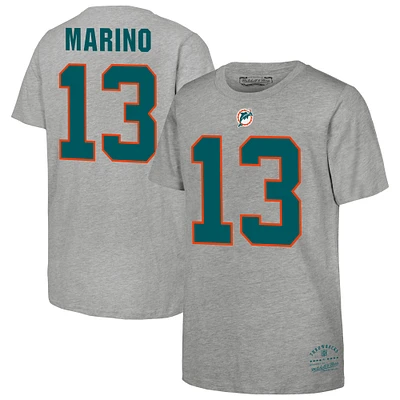 Youth Mitchell & Ness Dan Marino Gray Miami Dolphins Retired Retro Player Name Number T-Shirt