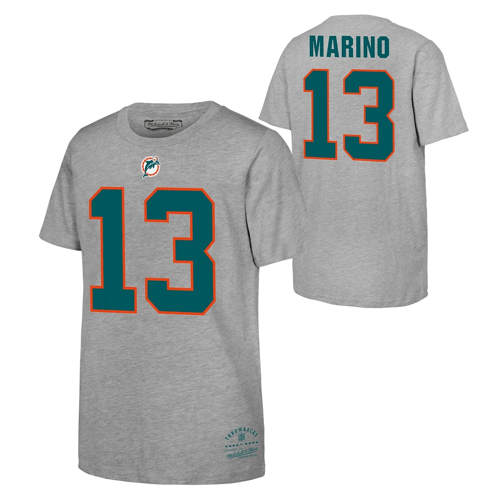 Youth Mitchell & Ness Dan Marino Gray Miami Dolphins Retired Retro Player Name Number T-Shirt