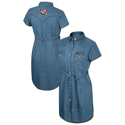 Women's Colosseum  Denim LSU Tigers Short Sleeve Full-Snap Dress