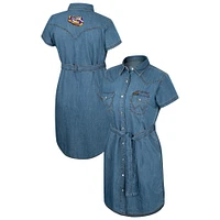 Women's Colosseum  Denim LSU Tigers Short Sleeve Full-Snap Dress