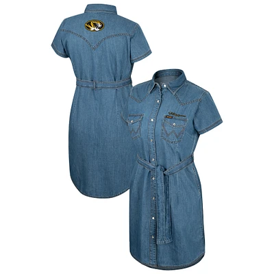 Women's Colosseum  Denim Missouri Tigers Short Sleeve Full-Snap Dress