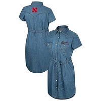 Women's Colosseum  Denim Nebraska Huskers Short Sleeve Full-Snap Dress
