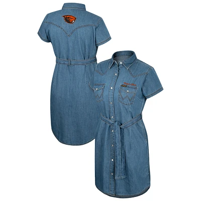 Women's Colosseum  Denim Oregon State Beavers Short Sleeve Full-Snap Dress