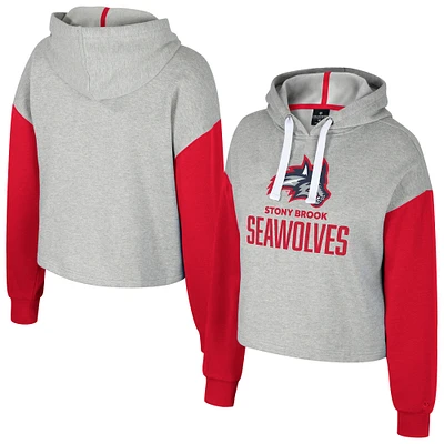 Women's Colosseum  Heather Gray Stony Brook Seawolves Cropped Sage Pullover Hoodie