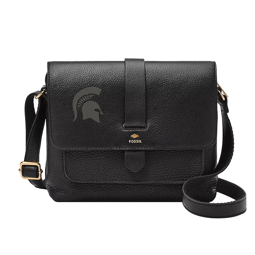 Fossil Black Michigan State Spartans Kinley Leather Small Crossbody Bag