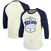 Men's Majestic Threads Cream/Navy New York Yankees 2024 World Series Raglan Softhand 3/4-Sleeve T-Shirt