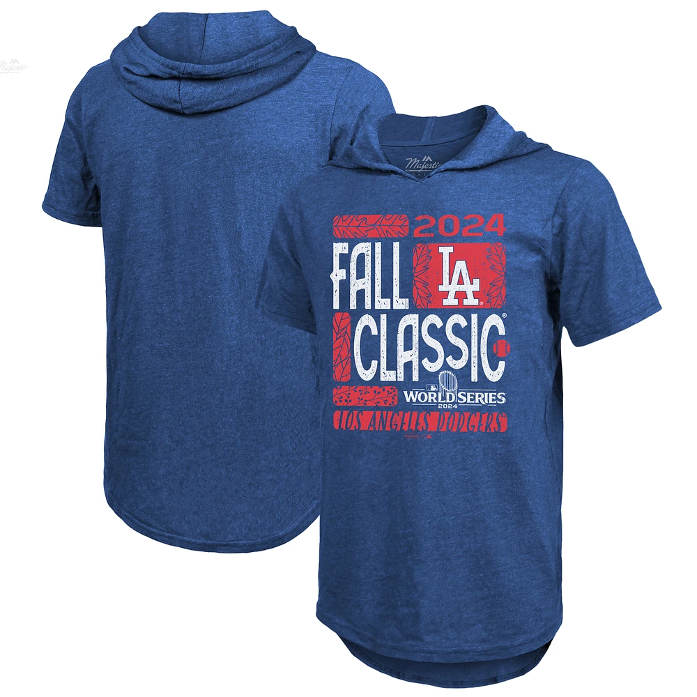 Men's Majestic Threads Royal Los Angeles Dodgers 2024 World Series Tri-Blend Hoodie T-Shirt