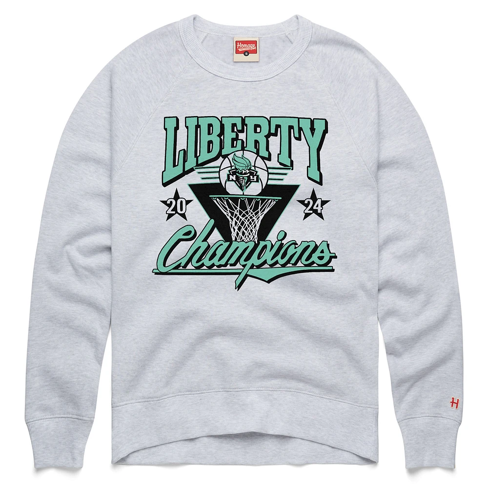 Unisex Homage Ash New York Liberty 2024 WNBA Finals Champions Tri-Blend Pullover Sweatshirt