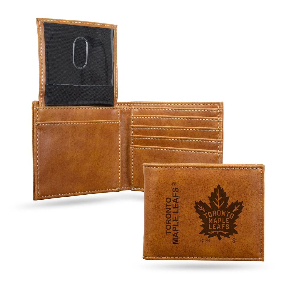 Brown Toronto Maple Leafs Laser Engraved Billfold Wallet