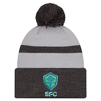 Men's New Era  Gray Seattle Sounders FC 2025 Kickoff Cuffed Knit Hat with Pom