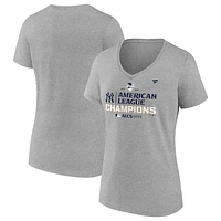 Women's Fanatics Heather Gray New York Yankees 2024 American League Champions Plus Locker Room V-Neck T-Shirt