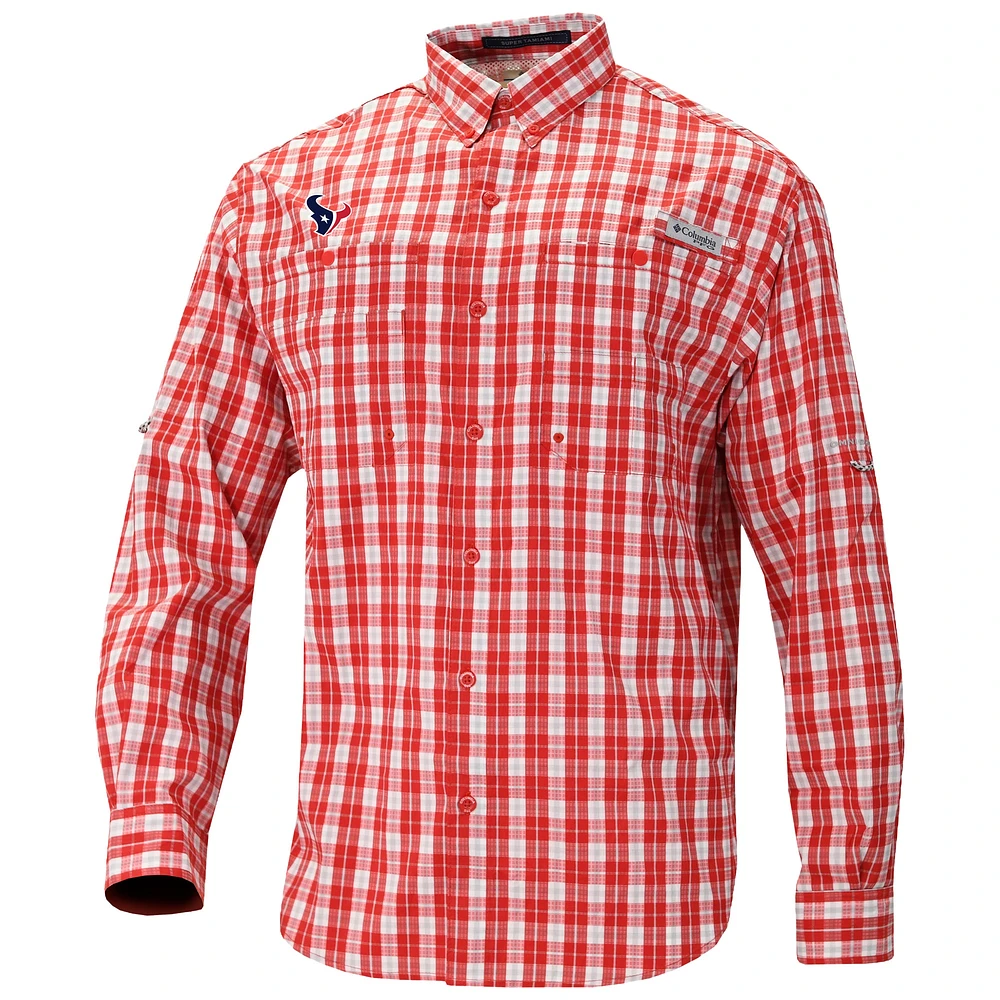 Men's Columbia Red Houston Texans Super Slack Tide Long Sleeve Button-Up