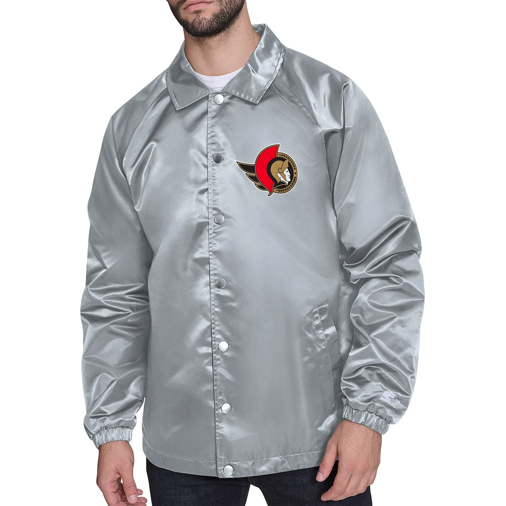 Men's Starter Gray Ottawa Senators Printed Logo Coaches Full-Snap Jacket