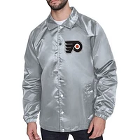 Men's Starter  Gray Philadelphia Flyers Printed Logo Coaches Full-Snap Jacket