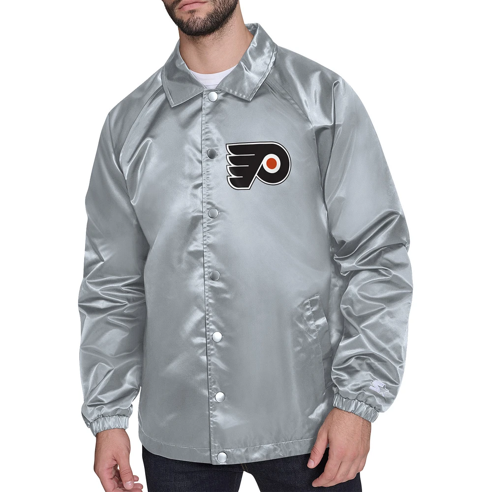 Men's Starter Gray Philadelphia Flyers Printed Logo Coaches Full-Snap Jacket