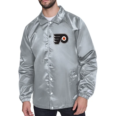 Men's Starter  Gray Philadelphia Flyers Printed Logo Coaches Full-Snap Jacket