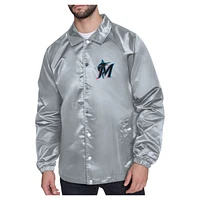Men's Starter  Gray Miami Marlins Shield Logo Raglan Coaches Full-Snap Jacket