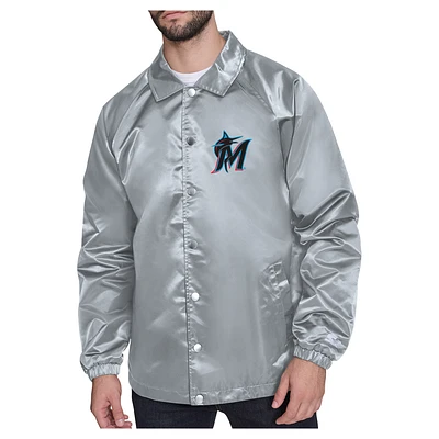 Men's Starter  Gray Miami Marlins Shield Logo Raglan Coaches Full-Snap Jacket
