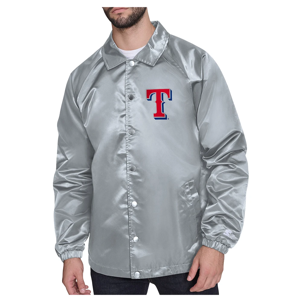 Men's Starter Gray Texas Rangers Shield Logo Raglan Coaches Full-Snap Jacket