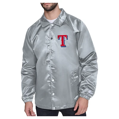 Men's Starter  Gray Texas Rangers Shield Logo Raglan Coaches Full-Snap Jacket