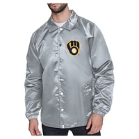 Men's Starter  Gray Milwaukee Brewers Shield Logo Raglan Coaches Full-Snap Jacket