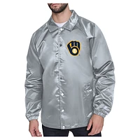 Men's Starter  Gray Milwaukee Brewers Shield Logo Raglan Coaches Full-Snap Jacket