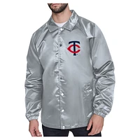 Men's Starter  Gray Minnesota Twins Shield Logo Raglan Coaches Full-Snap Jacket