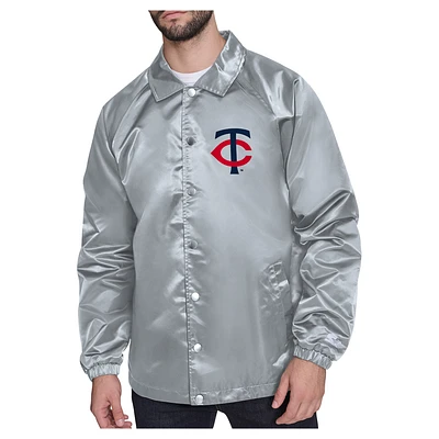 Men's Starter  Gray Minnesota Twins Shield Logo Raglan Coaches Full-Snap Jacket