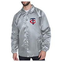 Men's Starter  Gray Minnesota Twins Shield Logo Raglan Coaches Full-Snap Jacket