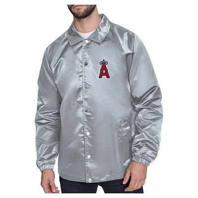Men's Starter  Gray Los Angeles Angels Shield Logo Raglan Coaches Full-Snap Jacket
