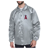 Men's Starter  Gray Los Angeles Angels Shield Logo Raglan Coaches Full-Snap Jacket