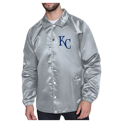 Men's Starter  Gray Kansas City Royals Shield Logo Raglan Coaches Full-Snap Jacket