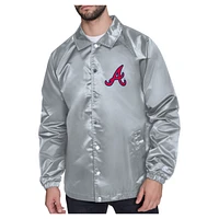 Men's Starter  Gray Atlanta Braves Shield Logo Raglan Coaches Full-Snap Jacket