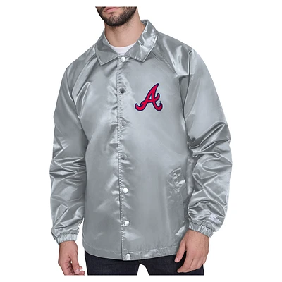 Men's Starter  Gray Atlanta Braves Shield Logo Raglan Coaches Full-Snap Jacket