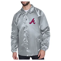 Men's Starter  Gray Atlanta Braves Shield Logo Raglan Coaches Full-Snap Jacket